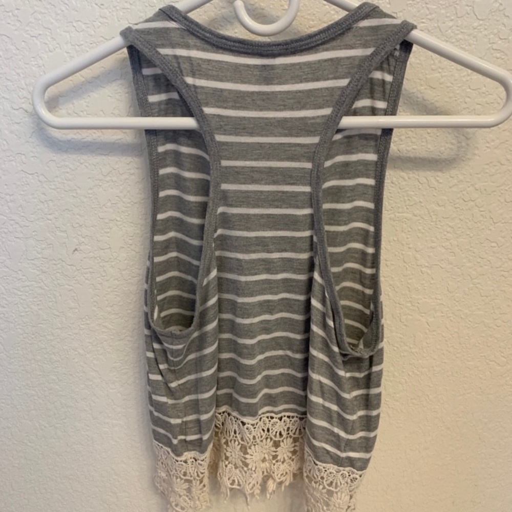 Grey and white stripped lace crop top.